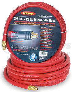 HRE3850RD2 by LEGACY MFG. CO. - Workforce Air Hose, 3/8 in. x 50 ft., 1/4 Fittings, Rubber, Red