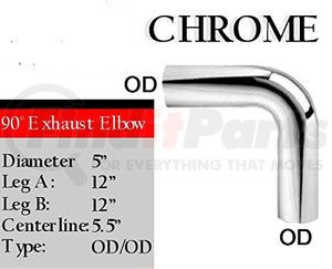 L590-1212SC by GRAND ROCK - Exhaust Elbow - Chrome, 5" Length, 90 Degree, 12" ID, 12" OD