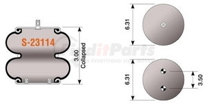 S-23114 by HENDRICKSON - Suspension Air Spring Kit - Double Convulated, 3.12 in. Extended, 6.31 in. Compressed