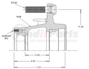 20231--3T by WEBB - Hub - 10 Stud, with 11.25 (285.75 mm) Dia. Bolt Circle,  Outboard Drum (M22 x 1.5) Serrated Stud