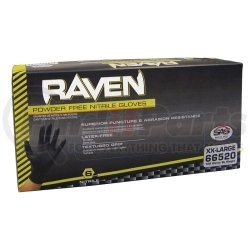 66520 by SAS SAFETY CORP - Raven Nitrile Disposable Glove (Powder-Free) - Black, 6 mil Thick, 100 Gloves/Box, 2 Extra Large (2XL)