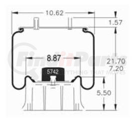 W013589121 by FIRESTONE - Air Spring - 21.70" Extended, 7.20" Compressed, 11.31" Wdith Top Plate, Reversible Sleeve