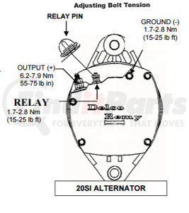 1117619 by DELCO REMY - Alternator - 20SI Model, 12V, 50A, 1/4 B+ Output Terminal, J180 Hinge