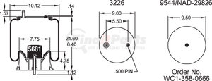 W013589936 by FIRESTONE - Air Spring - 21.60" Extended, 6.40" Compressed, 9.00" Wdith Top Plate, Reversible Sleeve