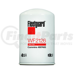 WF2126 by FLEETGUARD - DCA4 Chemical Water Filter, Tablet Coolant Additive, 3.18" Gasket ID, 3.77" Gasket OD