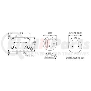 W013589616 by FIRESTONE - Air Spring - 13.30" Extended, 3.80" Compressed, 9.00" Wdith Top Plate, Reversible Sleeve