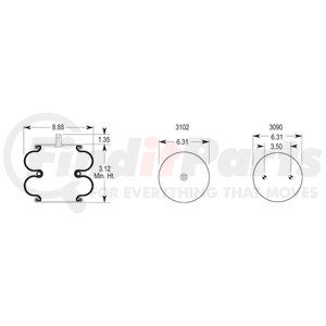 W013587897 by FIRESTONE - Air Spring - Double Convulated, 3.12" Compressed, 6.31" Width Top Plate