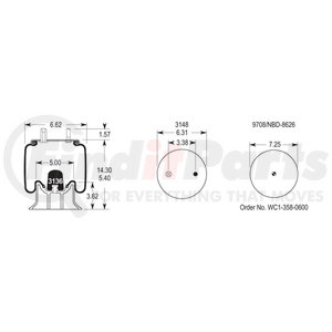 W013585323 by FIRESTONE - Air Spring - 14.30" Extended, 5.40" Compressed, 6.31" Width Top Plate, Reversible Sleeve