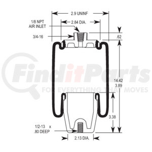 W023587012 by FIRESTONE - Air Spring - 14.42" Extended, 3.89" Compressed, 10.87" BCR, Sleeve Style