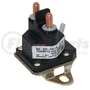 852-1221-210-50 by TROMBETTA - Plastic DC Contactor Solenoid - Grounded, 10-32 Stud+Spade, 1/4-20 Stud, 12V, Standard Base Bracket, Intermittent Duty