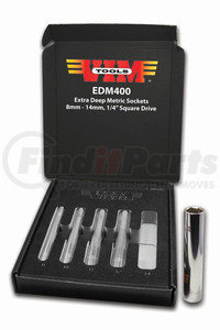 EDM400 by VIM TOOLS - 1/4” Square Drive Extra Deep Metric Sockets, 8mm - 14mm