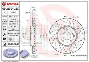 09.8304.2X by BREMBO - Premium UV Coated Front Xtra Cross Drilled Brake Rotor