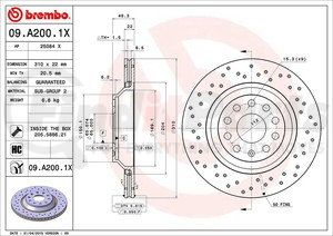 09.A200.1X by BREMBO - Premium UV Coated Rear Xtra Cross Drilled Brake Rotor