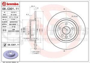 08.C301.11 by BREMBO - Premium UV Coated Rear Brake Rotor