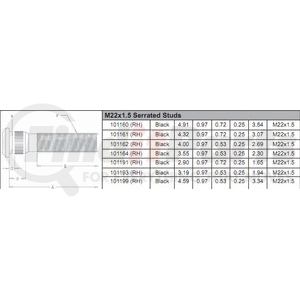 101191 by WEBB - Wheel Stud - Metric Serrated, M22 x 2.90 Length