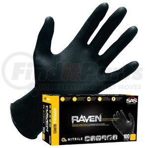 66518 by SAS SAFETY CORP - Raven Nitrile Disposable Glove (Powder-Free) - Black, 6 mil Thick, 100 Gloves/Box, Large (L)