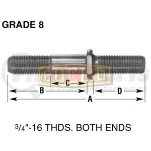 Euclid E-5933-L Euclid Wheel End Hardware - Wheel Stud, Double End, LH