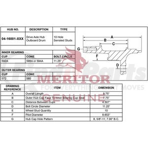 0416001005 by MERITOR - Axle Hub Assembly - Meritor Genuine - Ay-Hub/Stud/ABS