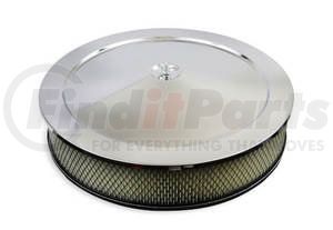 9790 by MR GASKET CO - Air Cleaner, Chrome Plated Steel, White Paper, 14 in. Filter Diameter, 3 in. Filter Height, with Stud and Wing Nut, for most Single 2-, 3-, and 4-Barrel Carburetors with 5-1/8 in. Carburetor Necks, for Race or High-Performance Street use