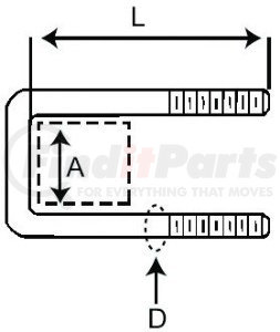 1753223LN by REDNECK TRAILER - Threaded U-Bolt, Square, 5in Length x 1 1/2in Width, 1/2in-20 Thread