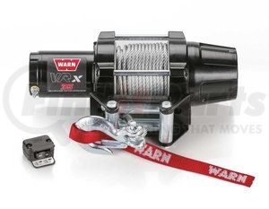 101035 by WARN - Vehicle Mounted; ATVs and Side By Sides; Waterproof; 12 Volt; 3500 Pound Line Pull Capacity; 50 Foot x 7/32 Inch Steel Rope; Roller Fairlead; Handlebar Mounted Rocker Switch Control; Three-Stage Planetary Gear
