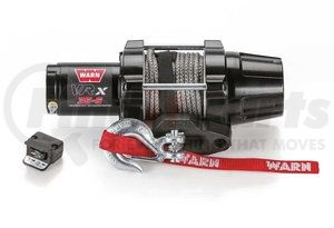 101030 by WARN - Vehicle Mounted; ATVs and Side By Sides; Waterproof; 12 Volt; 3500 Pound Line Pull Capacity; 50 Foot x 3/16 Inch Synthetic Rope; Black Hawse Fairlead; Handlebar Mounted Rocker Switch Control; Three-Stage Planetary Gear