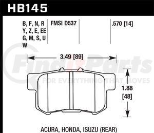 HB145N570 by HAWK FRICTION - Disc Brake Pad Ferro Carbon: HP Plus Compound; 14.5mm Thick; Acura  Honda & Isuzu
