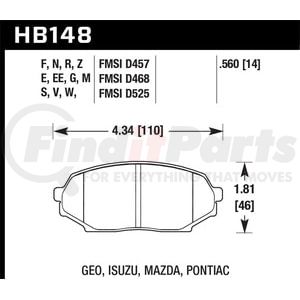 HB148N560 by HAWK FRICTION - BRAKE PADS GEO MAZ PONT