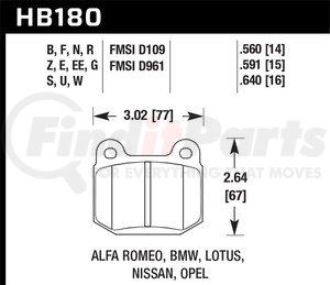 HB180Z560 by HAWK FRICTION - PF CRM INFNI MTS NIS SUBR