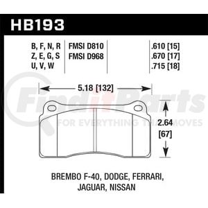 HB193Z670 by HAWK FRICTION - Brake Pads: Ferrari F50 Jaguar XKR; ceramic compound; front set