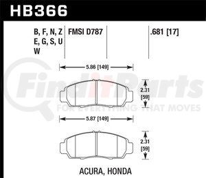 HB366F681 by HAWK FRICTION - PADS HPSACURA/HON