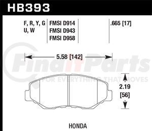 HB393F665 by HAWK FRICTION - Brake Pads: Honda various models; High Performance Street Brake Pads