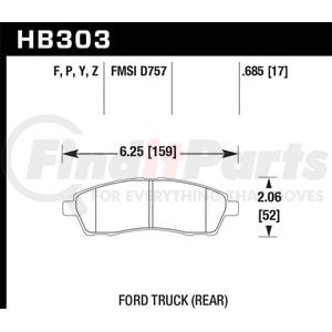 HB303P685 by HAWK FRICTION - BRAKE PADS FORD TRUCK RR