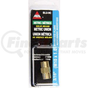BLU-9C by AGS COMPANY - Brass Brake Line Union, 3/16 (M10x1.0 Inverted), 1/card