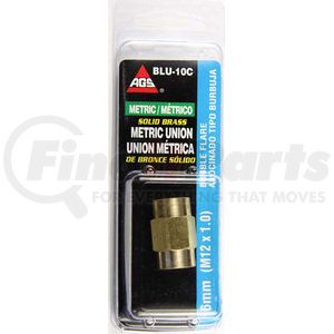 BLU-10C by AGS COMPANY - Brass Brake Line Union, 6mm (M12x1.0 Bubble), 1/card
