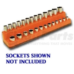 724 by MECHANIC'S TIME SAVERS - 1/4" Dr Shallow/Deep 26-Hole Magnetic Socket Organizer, Solar Orange