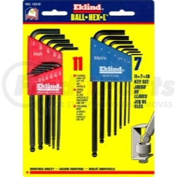 13218 by EKLIND TOOL COMPANY - 18 Piece Combination SAE and Metric Long Ball End Hex-L™ Hex Key Set
