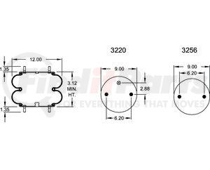 W013587424 by FIRESTONE - Air Spring - Double Convulated, 3.12" Compressed, 9.00" Width Top Plate