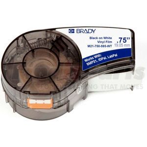 M21-750-595-WT by BRADY - Brady BMP21 Series Indoor-Outdoor Industrial Vinyl Label, 3-4"W X 21'L, Blk-Wht, M21-750-595-WT