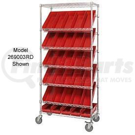 269005RD by GLOBAL INDUSTRIAL - Global Industrial&#153; Easy Access Slant Shelf Chrome Wire Cart, 18 4"H Shelf Bins Red, 36Lx18Wx74H