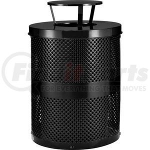 261927BK by GLOBAL INDUSTRIAL - Global Industrial&#153; Outdoor Perforated Steel Trash Can With Rain Bonnet Lid, 36 Gallon, Black