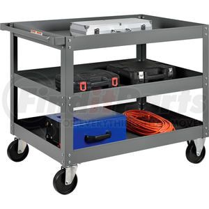 Global Industrial 988845 Utility Cart Global Industrial Steel Stock Cart, 3 Deep Tray Shelves, 24"Wx36"L, 800 Lbs. Cap.