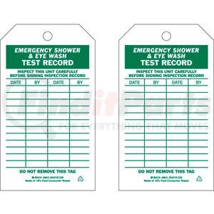 86615 by BRADY - Brady&#174; 86615 Emergency Shower & Eye Wash Test Record Tag, 2 Sided, 10/Pkg, Polyester, 4"W x 7"H