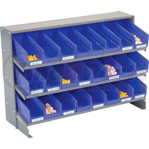 603424BL by GLOBAL INDUSTRIAL - Global Industrial&#153; 3 Shelf Bench Pick Rack - 24 Blue Shelf Bins 4 Inch Wide 33x12x21