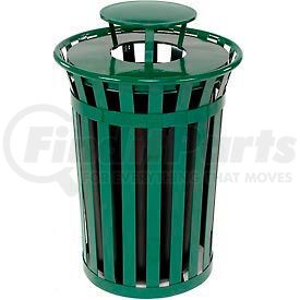 260804GN by GLOBAL INDUSTRIAL - Global Industrial&#153; Outdoor Slatted Steel Trash Can With Rain Bonnet Lid, 36 Gallon, Green