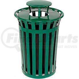 260804GN by GLOBAL INDUSTRIAL - Global Industrial™ Outdoor Slatted Steel Trash Can With Rain Bonnet Lid, 36 Gallon, Green