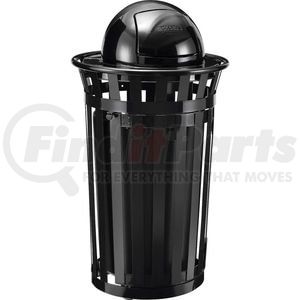 261945BK by GLOBAL INDUSTRIAL - Global Industrial™ Outdoor Slatted Steel Trash Can W/Access Door & Dome Lid, 36 Gallon, Black