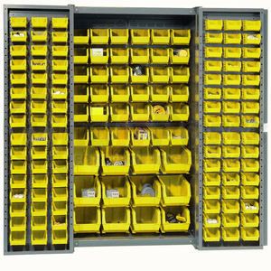 662133YL by GLOBAL INDUSTRIAL - Global Industrial&#153; Bin Cabinet Deep Door - 144 Yellow Bins, 16-Gauge Assembled Cabinet 38x24x72