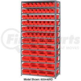 603441RD by GLOBAL INDUSTRIAL - Global Industrial&#153; Steel Shelving with Total 72 4"H Plastic Shelf Bins Red, 36x12x72-13 Shelves