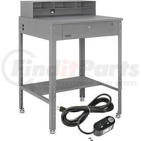 319392AKIT by GLOBAL INDUSTRIAL - Shop Desk - Open Leg, Flat Surfaced, with Riser & Outlets, 34.5" W x 30" D, Gray
